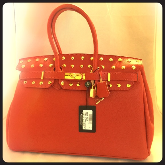 Bright Hand Bag Orange Color With Key Lock closer - Picture 1 of 1