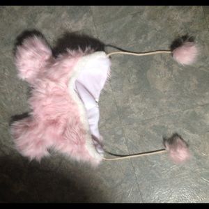 Pink fluffy bear ear hat