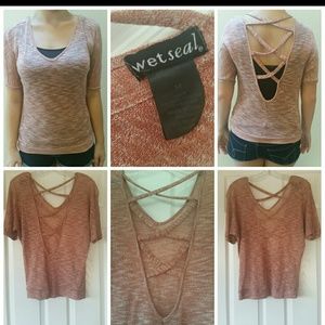 Soft cross-back short sleeved sweater