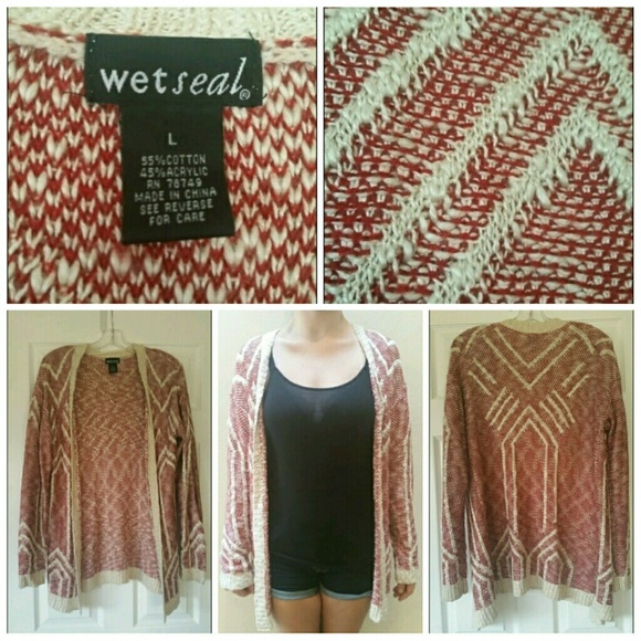 Burgundy and cream cardigan sweater