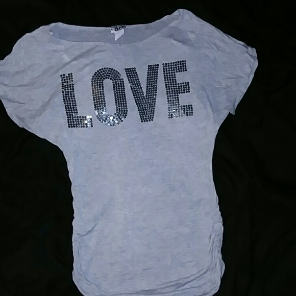 OFF THE SHOULDER SHIRT WITH "LOVE" SEQUIN DESIGN
