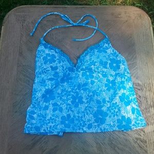 L Sky blue open-back swimsuit belly top