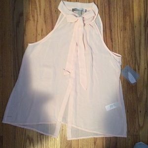 Peach Chiffon Tie-Neck Top