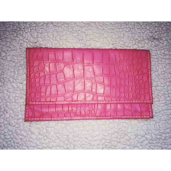 Pink faux crocodile clutch
