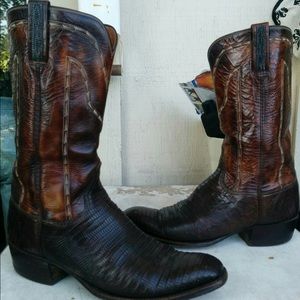 Men's dk brwn genuine luchesse snake cowboy boots
