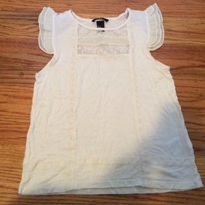 Cream Lace Detail Flutter Sleeve Tee