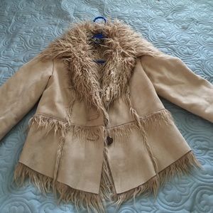 Suede tan faux fur coat