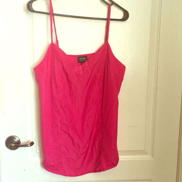 Bright pink tank with lace overlay