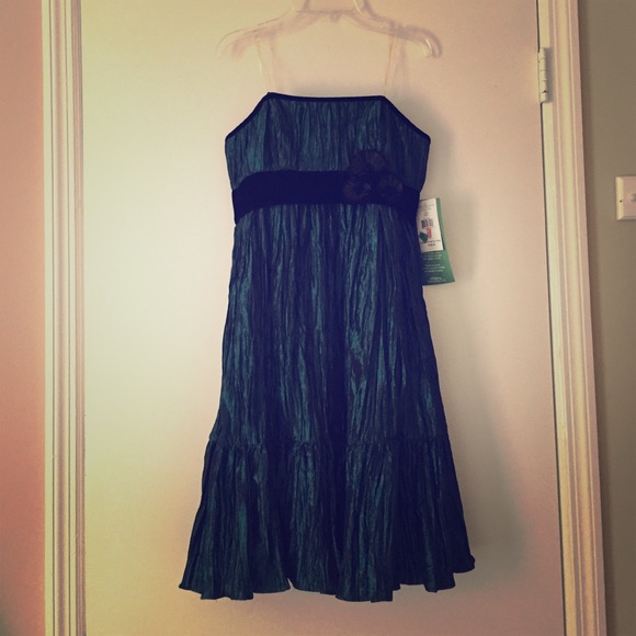 Strapless Evergreen Sheen Evening Gown