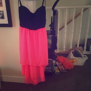 pink/black dress! long in the back. brand new!