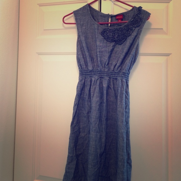 Denim look dress with flower embellishment