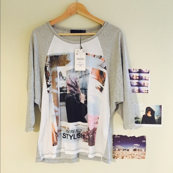 ZARA, TRF Raglan Tee in H/Grey. NWT