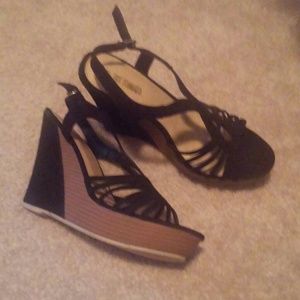 New black & brown wedge heels size 8.5