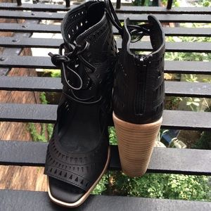 Jeffrey campbell black leather cutout wedges