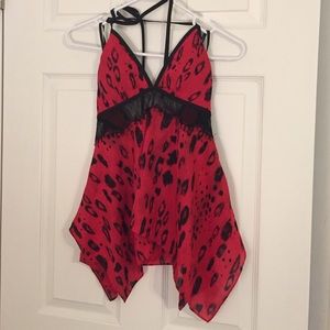 Bebe red hot leopard print halter top with lace