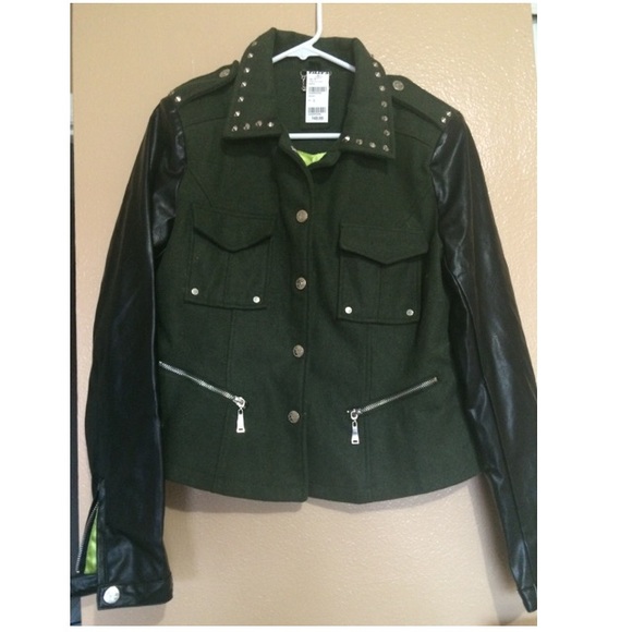 J2 Olive military jacket w/ black leather sleeves