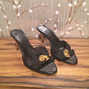 Donna Karan Black Dress Sandal Gold Stiletto