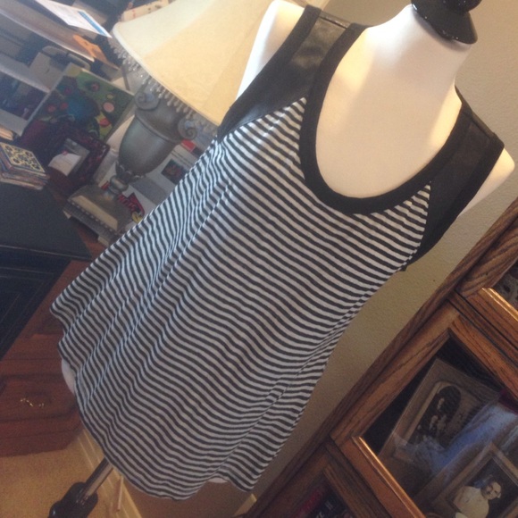 Stripe top with leather on shoulders