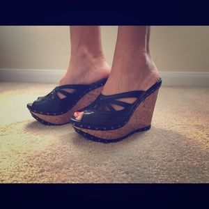 Jessica Simpson "Kayla" black strapless wedges