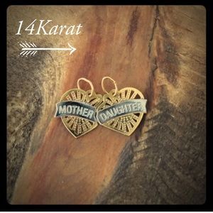 14K Gold Stamped Mother / Daughter Heart Charm