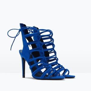 Zara Blue High Heel Strappy Slingback Sandals