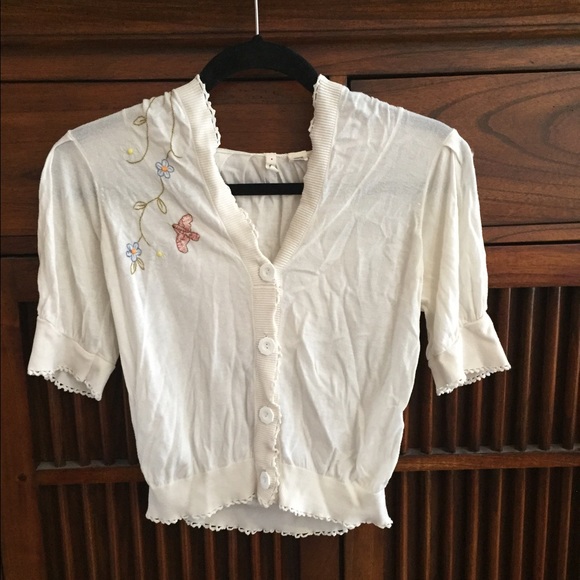 Anthropologie Moth Hooded Embroidered Cardigan  M