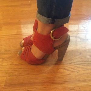 Orange Seychelles Stacked Pumps