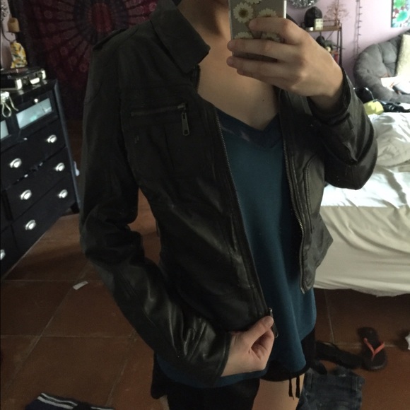 Dark Gray Leather Moto Jacket NWOT - Picture 4 of 4