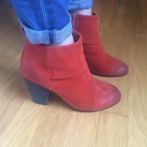 Orange suede Jeffrey Campbell booties