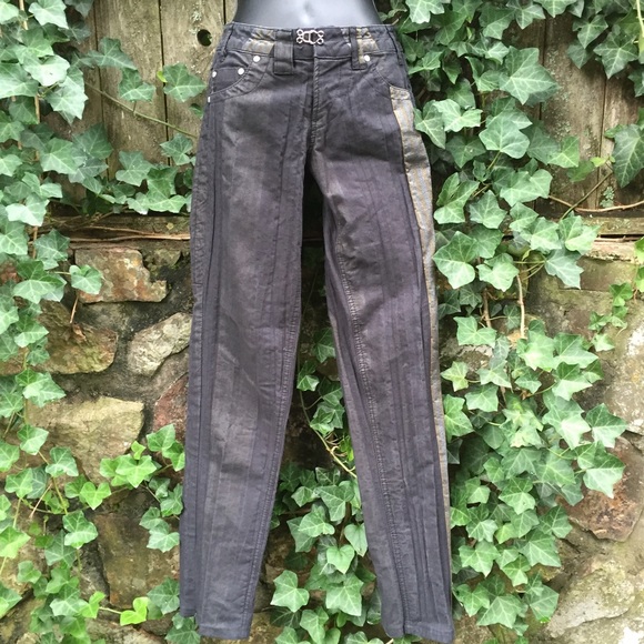 Poleci Pinstriped Metallic Skinny pants Size 2 - Picture 2 of 4