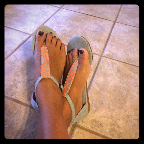 Toms Denim Sandals with Coral Accent
