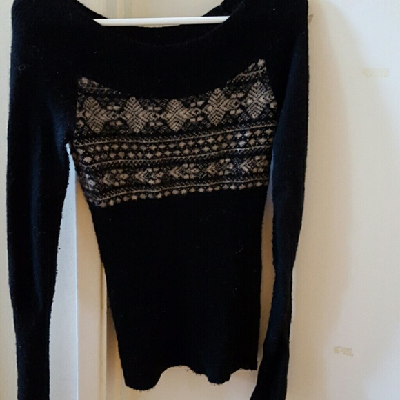 Free People Black Holiday Print Sweater