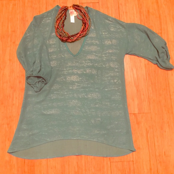 Turquoise Blue Shimmery Sheer Luxe Top