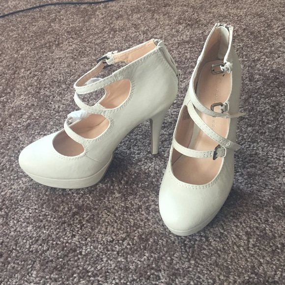 White Mary Jane style pumps