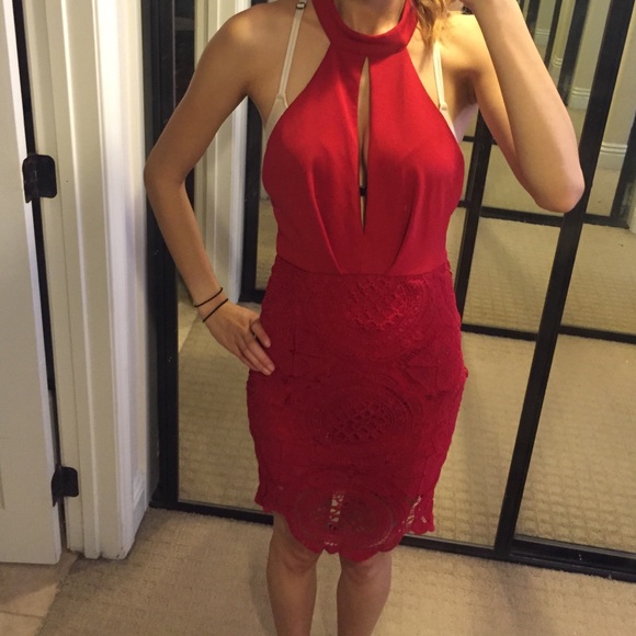 Crocheted red halter dress