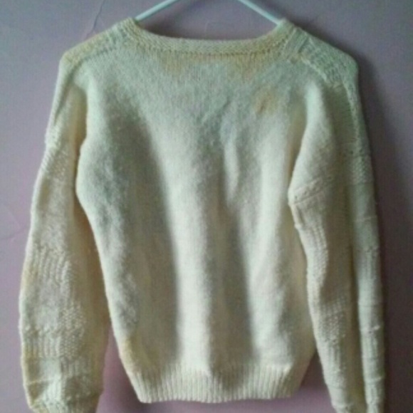 White Hand Knit Square Pattern Sweater - Picture 2 of 2