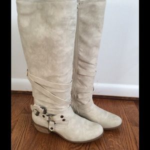 Tall Cream Suede Boots Size 9