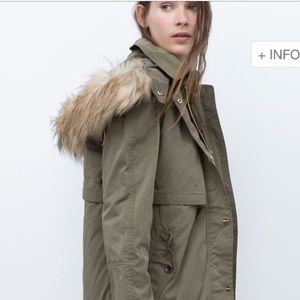 Zara parka with faux fur hood