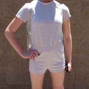 AA Pink and Grey Striped Romper