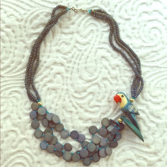 Fun, blue parrot necklace