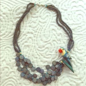 Fun, blue parrot necklace