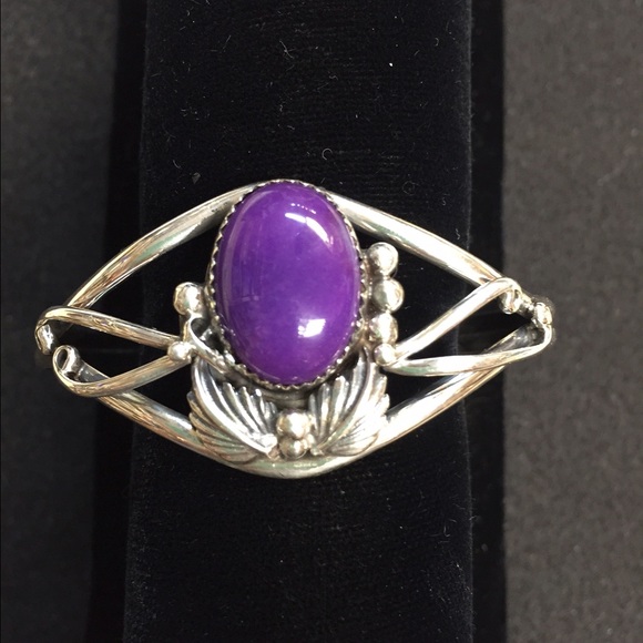 Sterling Silver & Stugilite Stone Cuff bracelet