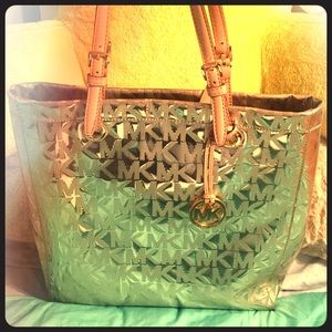 Michael Kors 'Jet Set' Mirror Metallic Tote, Gold