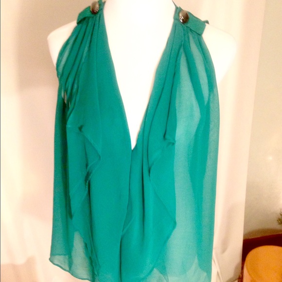 Lovely Sheer Green Flowy POETRY Shirt - Picture 2 of 4