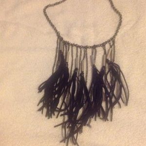 Black suede fringe necklace