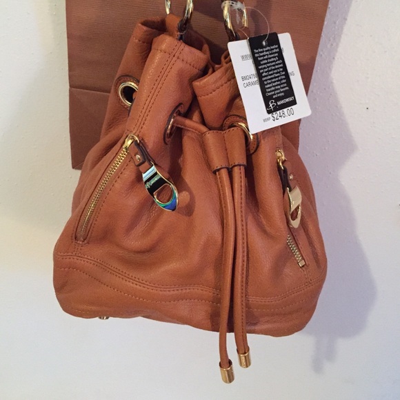 Caramel drawstring B Makowsky handbag
