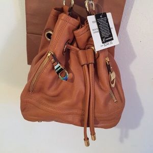 Caramel drawstring B Makowsky handbag