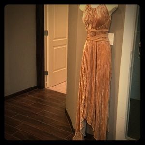 sexy sand colored crushed velvet BCBG dress