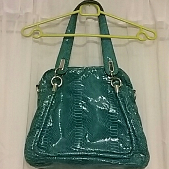 Cute Teal faux snake skin purse with gold accents