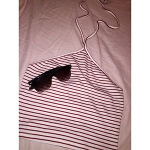 Forever 22 red and white striped tie-back crop top
